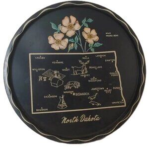 Vintage Metal North Dakota State Plate Tray Wall Art Decor